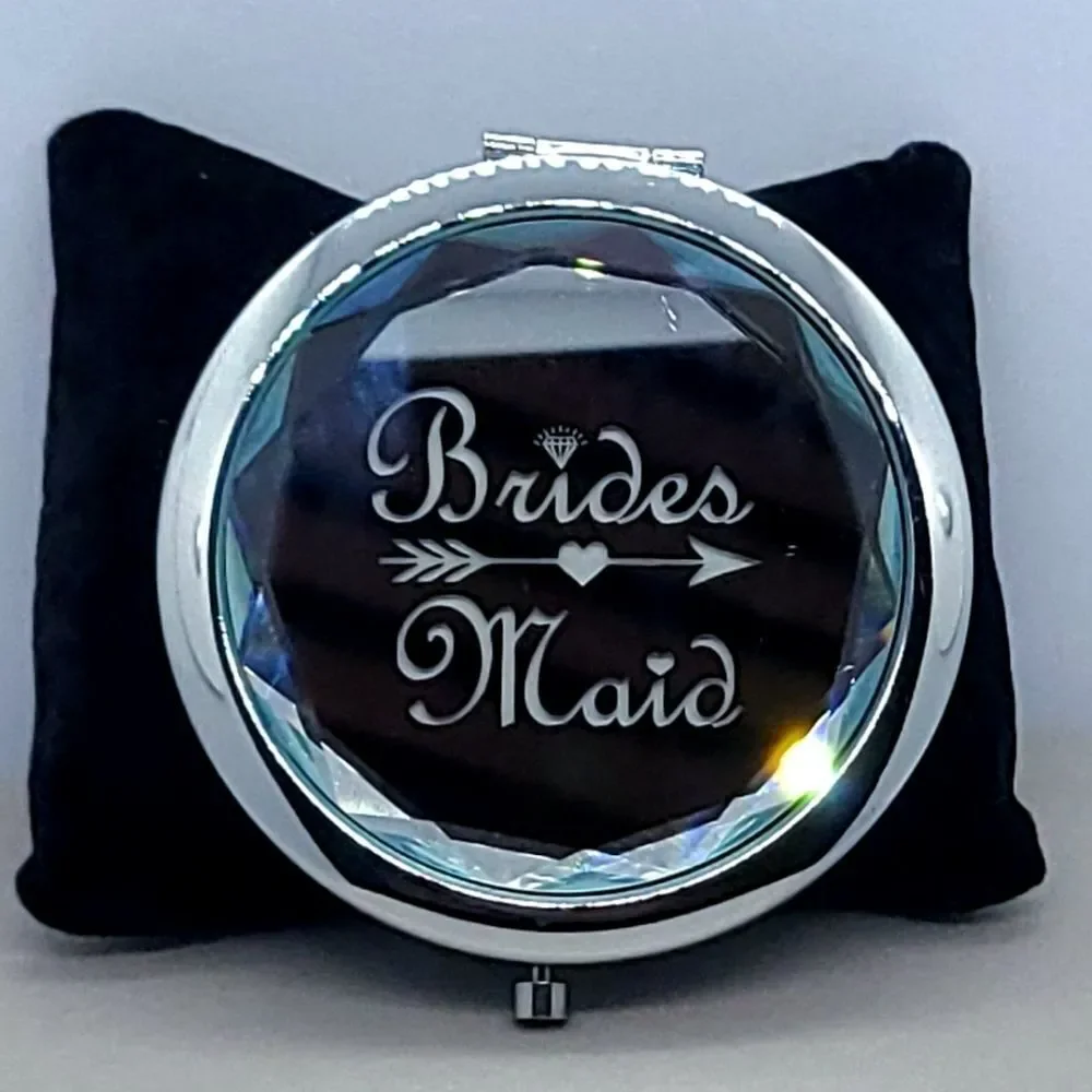 Bridesmaid Gift Silver Engraved Compact Mirror – Luxe Dual-Sided Makeup Mirror